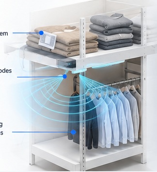 Conceptual retail shelf with AI sensing visualization